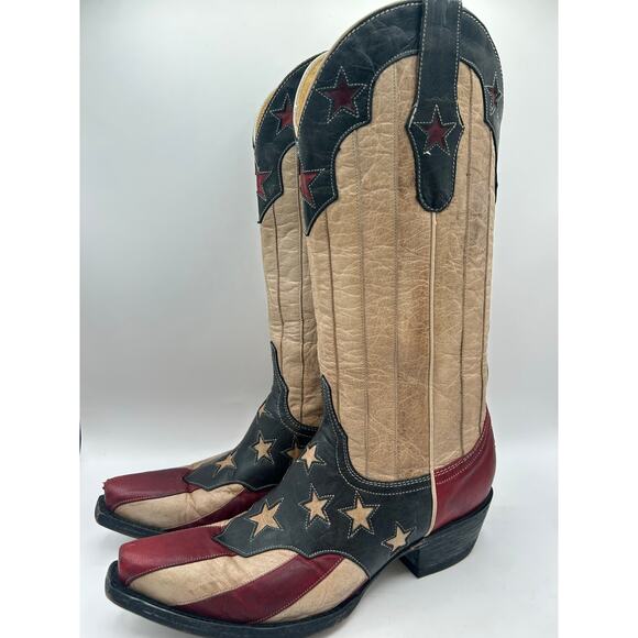 Old Gringo Yippee Ki Yay 13” Western Boots 7  Leather Stars Stripes US Flag - Picture 4 of 13
